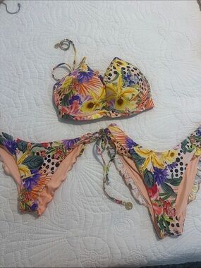 Luli Fama Tropical Floral Bikini Set in Yellow, Purple, Peach